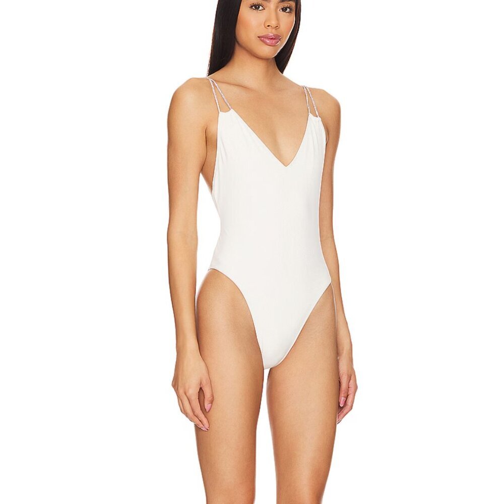 Solid & Striped The Lynn Sexy One Piece Rhinestone Laces Off White S NWT $238